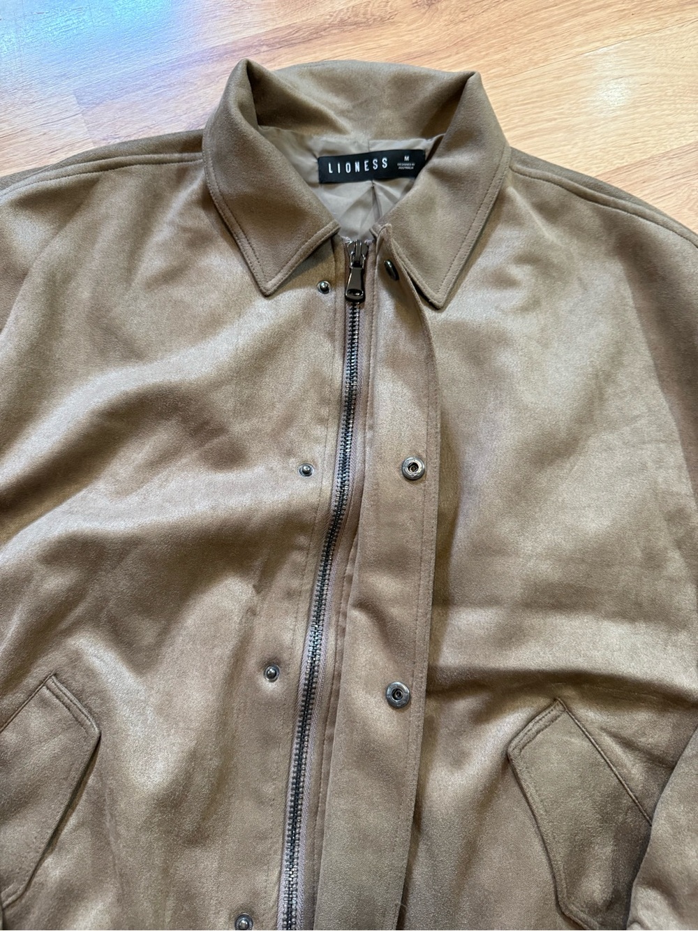Lioness Faux Suede Bomber Jacket Taupe Size M - Picture 5 of 10